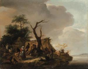 WOUWERMAN Philips 1619-1668,Peasants merrymaking by a river,Christie's GB 1999-07-09