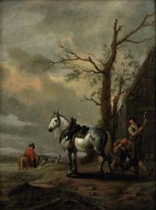 WOUWERMAN Philips 1619-1668,Peasants resting outside a cottage, travellers bey,Christie's 2010-11-09