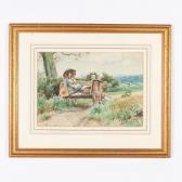 WRAGGE Alfred E,Paesaggio di campagna con bambine sul carro,1897,Wannenes Art Auctions 2021-06-10