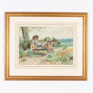 WRAGGE Alfred E,Paesaggio di campagna con bambine sul carro,1897,Wannenes Art Auctions 2021-06-10
