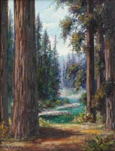 WRIGHT Cora Bernice 1868-1948,River through redwoods,John Moran Auctioneers US 2018-10-23