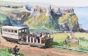WRIGHT JOHN 1961,ON THE CAUSEWAY TRAIN BY DUNLUCE CASTLE,Ross's Auctioneers and values IE 2020-03-25