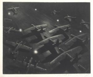 WRIGHT Lawrence 1906-1985,Squadron of bombers taking off at night,Bonhams GB 2012-09-05