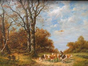 WRIGHT M,FARMER MOVING CATTLE DOWN A COUNTRYSIDE PATH,Cuttlestones GB 2022-02-09