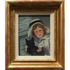WRINCH Mary Evelyn 1877-1969,CHILD WITH DOG,Waddington's CA 2024-04-18