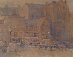 WROE Mary McNicoll,Manchester Evening Street scene with market stalls,1910,Capes Dunn 2016-02-23