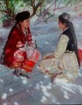 WU JIAN 1942,Femmes chinoises de minorité en conversation dans un pré,Marambat-Camper FR 2022-09-14