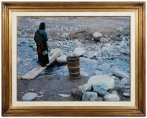 WU JIAN 1942,Woman at a Stream,1992,Brunk Auctions US 2011-01-08