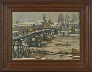 WUCHERER Fritz 1873-1948,Die Notbrücke in Frankfurt M. (im Schnee),Dobritz DE 2024-03-09
