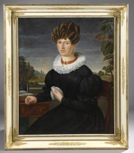 WULFFAERT Adrien 1804-1873,Portrait de femme dans un paysage,1828,Daguerre FR 2022-02-11