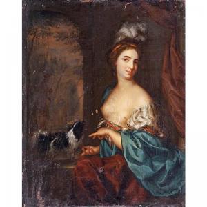 WULFRAET Margaretha 1678-1740,PORTRAIT OF A YOUNG WOMAN WITH A DOG,Sotheby's GB 2004-05-27
