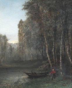 WUST Alexander,Man met sloep bij de oever aan de rand van het bos,1873,Bernaerts 2015-10-26