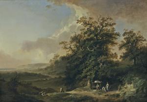 WUST Heinrich 1741-1821,LANDSCHAFT MIT REISENDEN AN EINEM FLUSSUFER LANDSC,1770,Sotheby's 2013-12-03