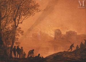 WUTKY Michael 1739-1822,Incendie d\’un port après une irruption,Millon & Associés FR 2024-03-21