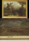 WYANT Alexander Helwig 1836-1892,Oil on canvas, woodedlandscape with brook at daw,Winter Associates 2008-09-15
