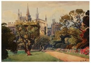WYATT Augustus Charles 1863-1933,New College Gardens at Oxford,Mallams GB 2020-02-26
