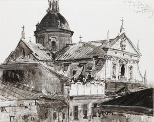 WYCZOLKOWSKI Leon 1852-1936,St. Peter and Paul Church in Cracow,1924,Desa Unicum PL 2024-02-22