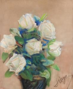 WYCZOLKOWSKI Leon 1852-1936,White roses in a vase,Desa Unicum PL 2024-02-22