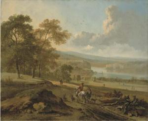 WYNANTS Jan 1632-1684,Promeneurs sur un chemin, un fleuve à l'arrière-plan,Christie's GB 2006-06-22