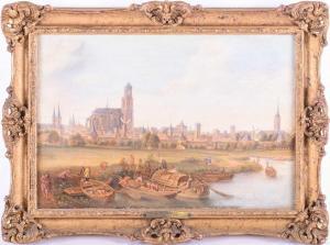 WYNANTZ Augustus,A city landscape, (probably Utrecht), with boats t,Dawson's Auctioneers 2020-09-30