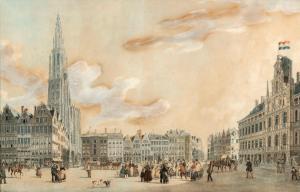 WYNANTZ Augustus,Animated view of the Grand Square in Antwerp with ,1826,De Vuyst 2024-03-02