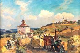 XAVER PROCHÁZKA FRANTIŠEK 1887-1950,Campagna boema con agricoltori al lavo,1937,Casa d'Aste Arcadia 2019-10-29