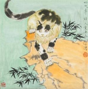 XU BEIHONG 1895-1953,large cat prowling by a cliff,888auctions CA 2024-02-01