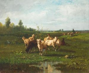 y Aguilar Andrés Cortés 1803-1879,Weiße und schwarze Schafe in Weidelandschaft,Leo Spik 2018-03-15