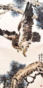 YANGRUI Zhenweng,Ein Adler im Sturzflug umgeben von Kieferz,1981,Auktionshaus Dr. Fischer 2012-10-13