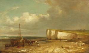 YARNOLD Joseph W 1800-1900,Coastal scene with moored fishing boat and horse d,Eastbourne 2020-05-13