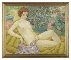 YARROW William Henry Kemble,Nude Reclining in a Patio Garden,New Orleans Auction 2020-03-28