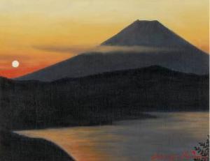 Yashiro Aki 1958,Fuji with setting sun,Mainichi Auction JP 2023-08-03
