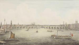 YATES Gideon 1790-1840,A view of the Thames looking towards London Bridge,1828,Sworders 2023-09-26