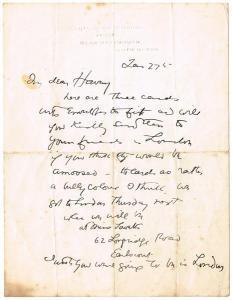 YEATS Jack Butler 1871-1957,ILLUSTRATED HALF LETTER FROM JACK BUTLER YEATS TO ,Whyte's IE 2012-10-01