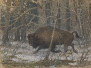 YEVGENY ALEKSANDROVITCH Tikhmenev 1869-1936,Bison and Hunting Scene,1910,MacDougall's GB 2013-11-27