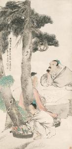 YI REN 1840-1896,Scholars under Pine Trees,1881,Bonhams GB 2023-09-19