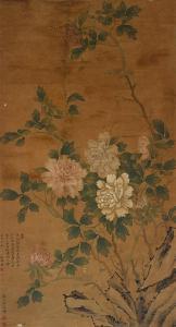 YIGUI ZOU 1686-1772,Flowering peonies by a rock,Lempertz DE 2015-12-05
