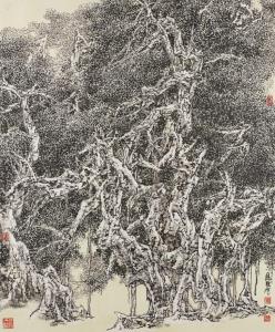 YINGQIANG Du 1939,Cypress Tree Ink and colour on paper,Bonhams GB 2023-09-07