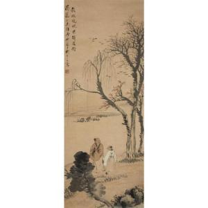 YINGQIN ZHOU 1850-1926,TWO SAGES UNDER A WILLOW TREE,Freeman US 2018-03-16