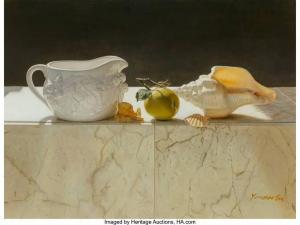 YINGZHAO LIU 1956,Still life with green apple, shell, and pitcher,Heritage US 2022-06-09