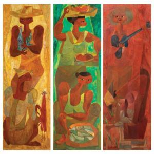 YONZON Hugo 1924-1994,Triptych of Philippine Country Life,1955,Leon Gallery PH 2022-06-11