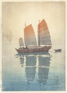 YOSHIDA Kenji,Sailing Boats-Morning from THE INLAND SEA SERIES,1926,Mainichi Auction 2023-07-29