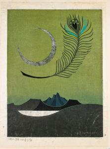 YOSHIO Kanamori 1922,A waxing crescent moon and large peacock feather i,Chait US 2016-02-10