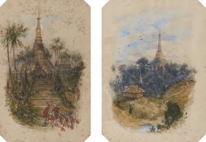 YOUNG Capt.C. B 1900-1900,TWO VIEWS OF THE SHWEDAGON PAGODA AT RANGOON,1852,Sotheby's GB 2017-01-19