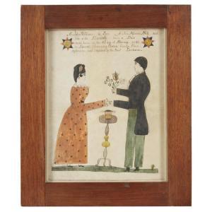 YOUNG HENRY 1792-1861,Fraktur for John William Hull,1846,Freeman US 2018-04-25