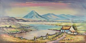YOUNG R.W.,IRISH THATCHED COTTAGE BY A LOUGH,Ross's Auctioneers and values IE 2025-03-19