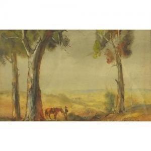 YOUNG William 1920,view of man standing with a horse in a landscape setting,Eastbourne GB 2016-10-08