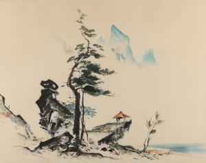YU WONG Tyrus 1910-2016,Trees and hut in a landscape,John Moran Auctioneers US 2018-01-23