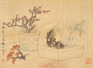 YUANZHI YAO 1773-1852,Plum Blossoms , Bamboo and Lingzhi,Bonhams GB 2023-09-07