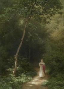 ZÜND Robert 1827-1909,Woman reading on a forest path.,1878,Galerie Koller CH 2007-12-05